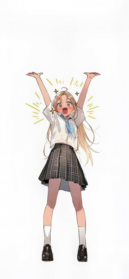 校服少女举手欢呼元气满满校园风动漫手机壁纸