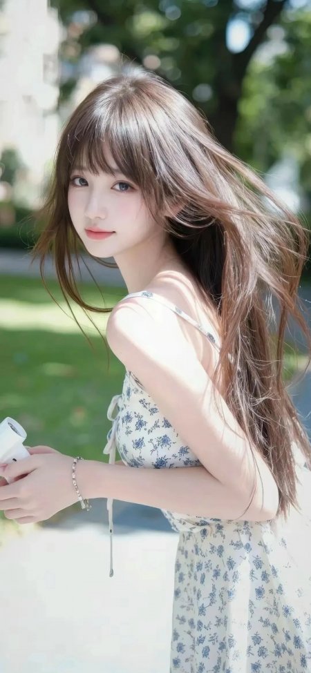 碎花吊带裙少女公园回眸温柔文艺人物摄影手机壁纸