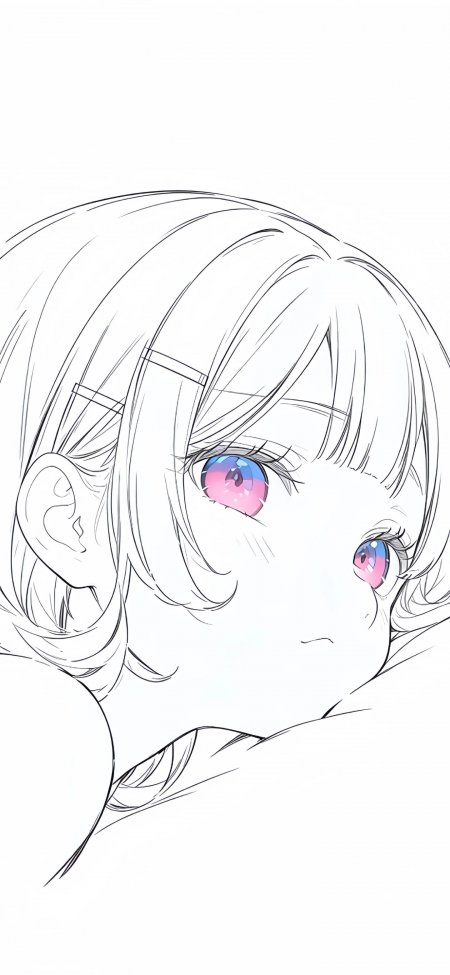 线条勾勒少女侧脸粉蓝渐变眼眸清新二次元动漫手机壁纸