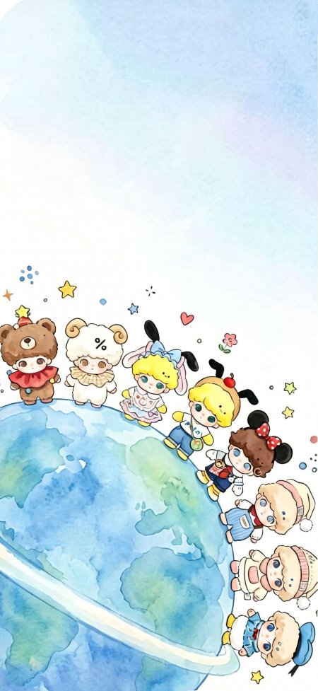 小女孩环绕蓝色地球可爱治愈少女动漫手机壁纸