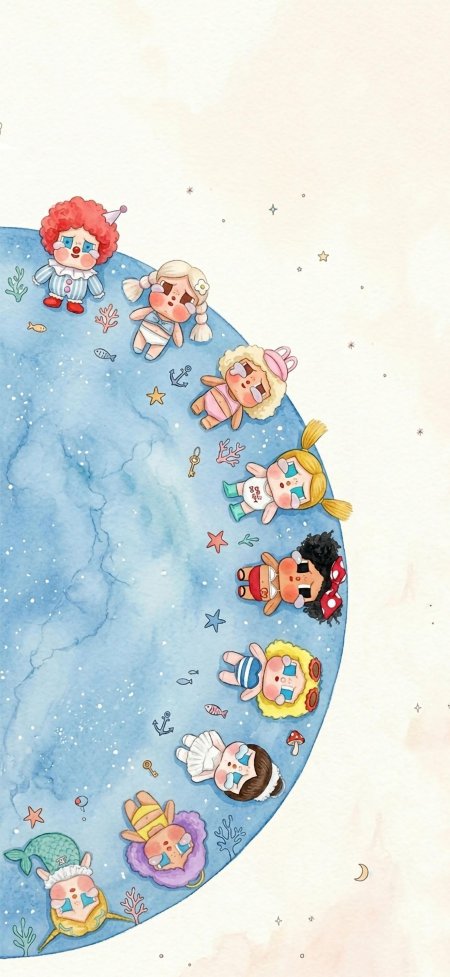 小女孩围绕蓝色星球海洋主题梦幻少女动漫手机壁纸