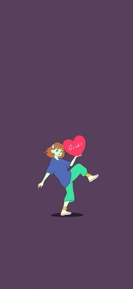 少女举红心踢腿紫色背景可爱动漫手机壁纸