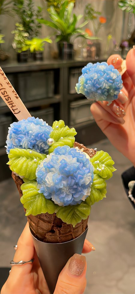 绣球花冰淇淋蓝绿配色精致甜品创意美食摄影手机壁纸