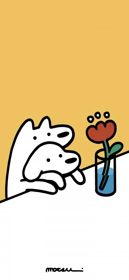 松井一将小狗与花瓶插画治愈系创意手机壁纸