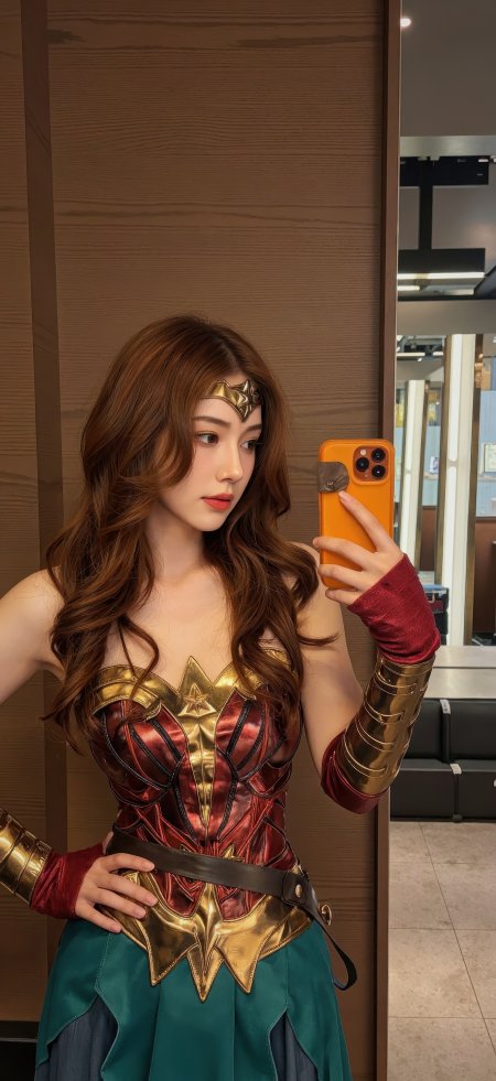 神奇女侠cosplay美女对镜自拍酷炫角色扮演手机壁纸