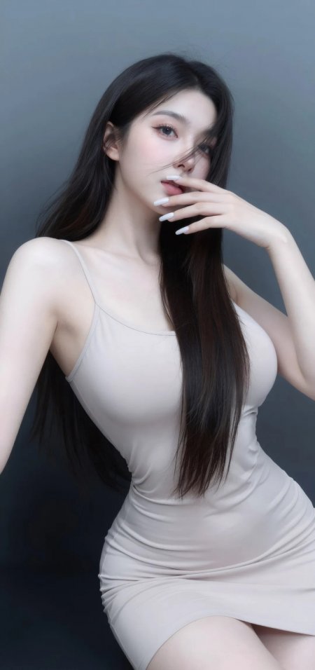 米色吊带裙美女优雅性感人物摄影手机壁纸