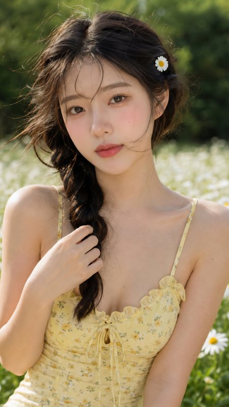 美女黄色碎花吊带裙编麻花辫田园风清新人物摄影手机壁纸