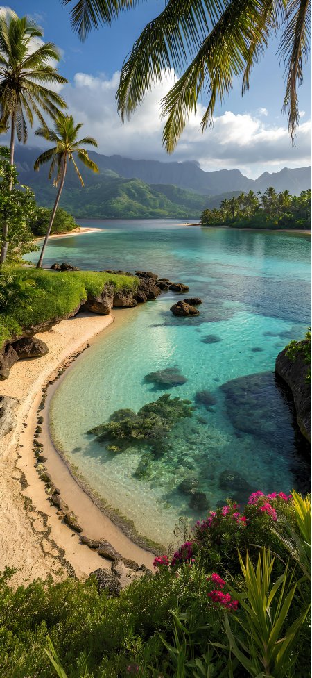 热带海岛椰林碧水白沙清澈见底度假风自然风景手机壁纸