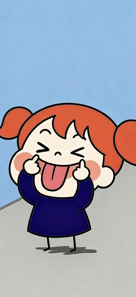 蜡笔小新风格小女孩吐舌搞怪可爱动漫手机壁纸