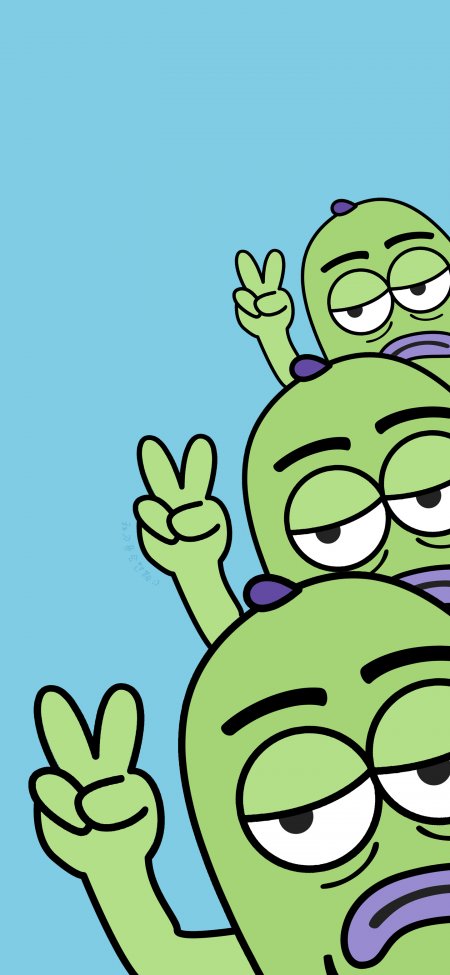 绿色外星人比耶搞怪卡通创意手机壁纸