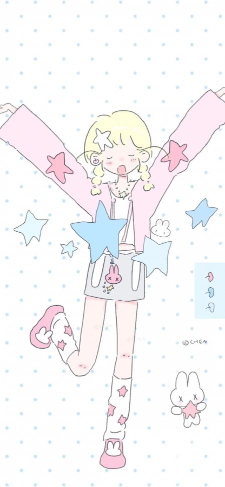 金发少女星星元素粉色穿搭甜美动漫手机壁纸