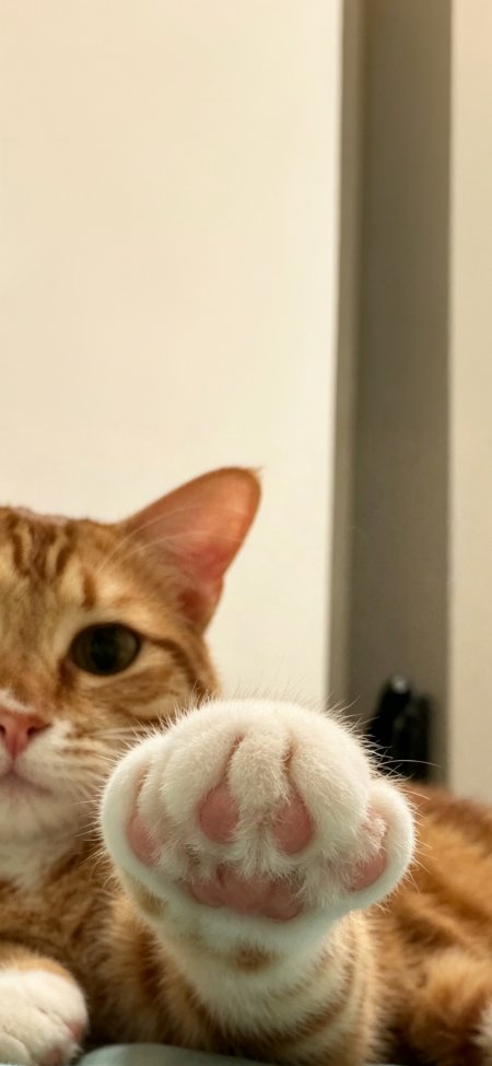 橘猫伸爪特写粉嫩肉垫萌宠摄影手机壁纸