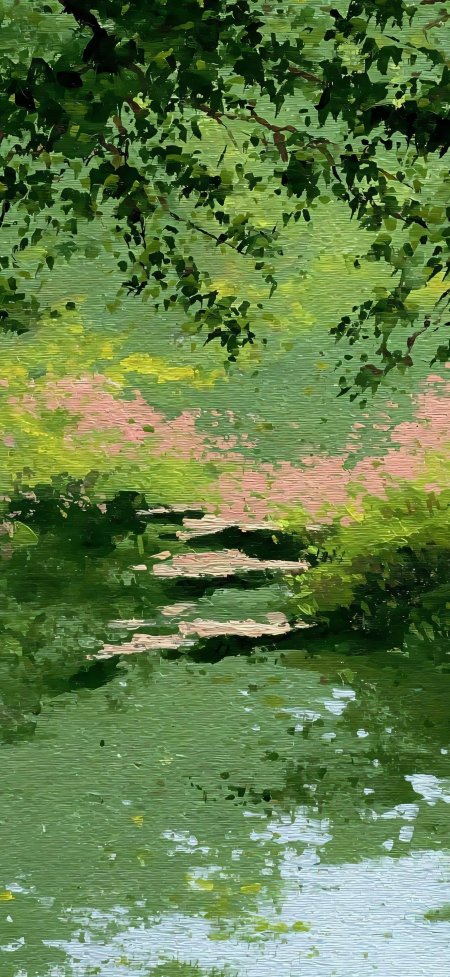 绿意盎然林间小径油画质感治愈系自然风景手机壁纸
