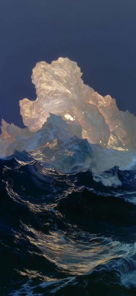 金色巨浪翻涌深蓝海面震撼视觉艺术风景手机壁纸