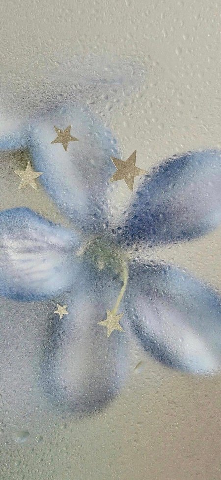 蓝色花朵水雾朦胧金色星星梦幻艺术手机壁纸