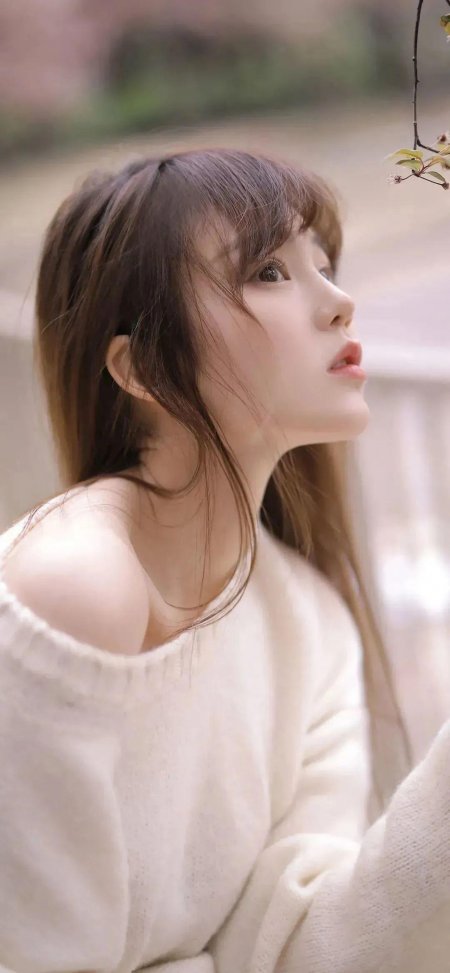 美女侧脸仰望花枝温柔光影人像摄影手机壁纸