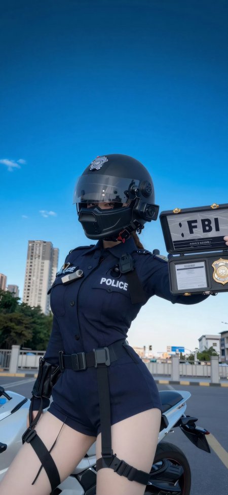 警服美女持FBI证件街头酷飒人物摄影手机壁纸