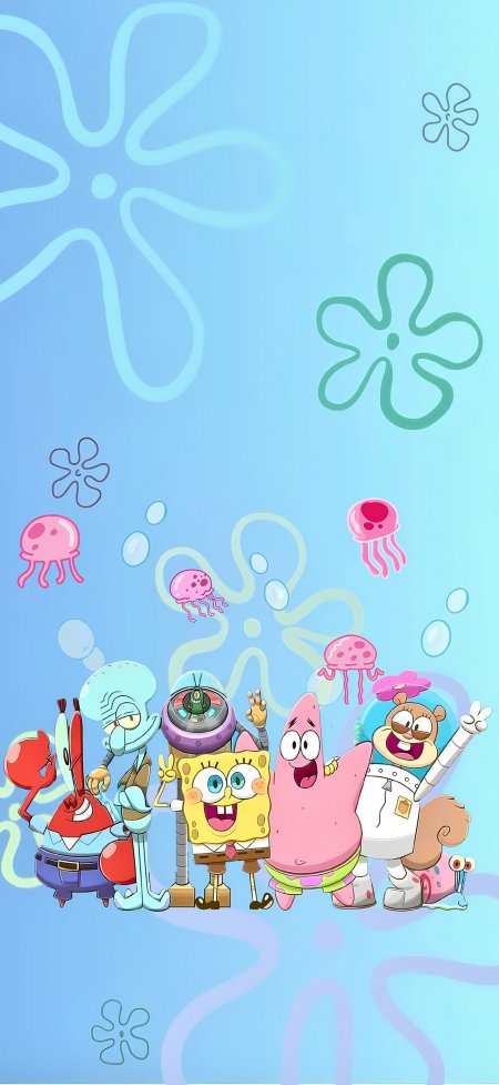 海绵宝宝派大星章鱼哥全家福蓝色海底动漫手机壁纸