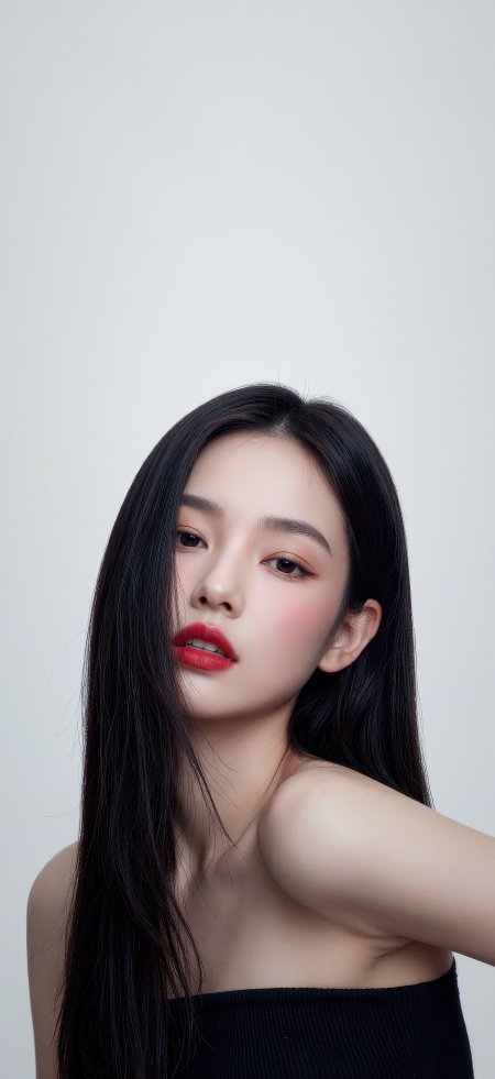 黑长直美女红唇特写清新人物摄影手机壁纸