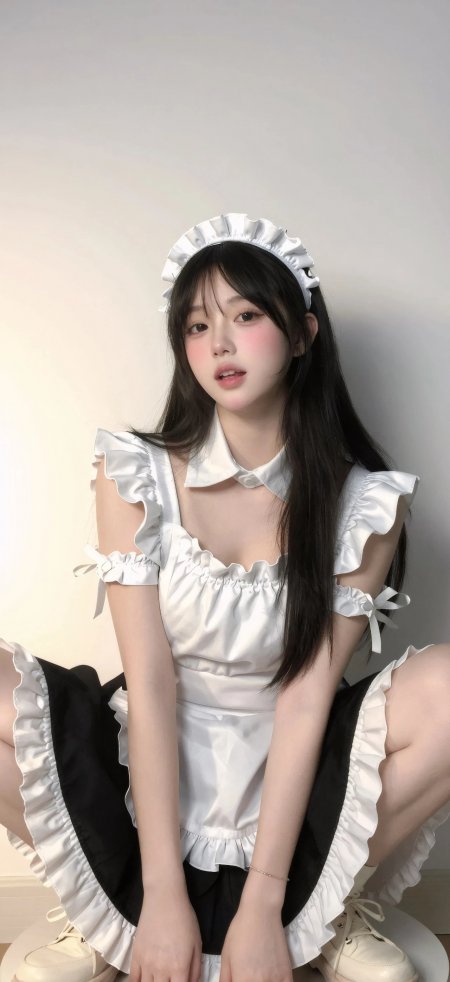 黑白女仆装少女甜美可爱人物摄影手机壁纸