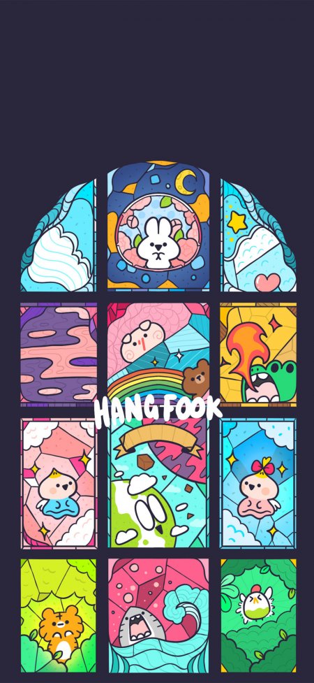 彩色玻璃窗拼接卡通动物插画梦幻童趣少女动漫手机壁纸