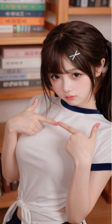 白色T恤双马尾少女比心手势可爱人物摄影手机壁纸