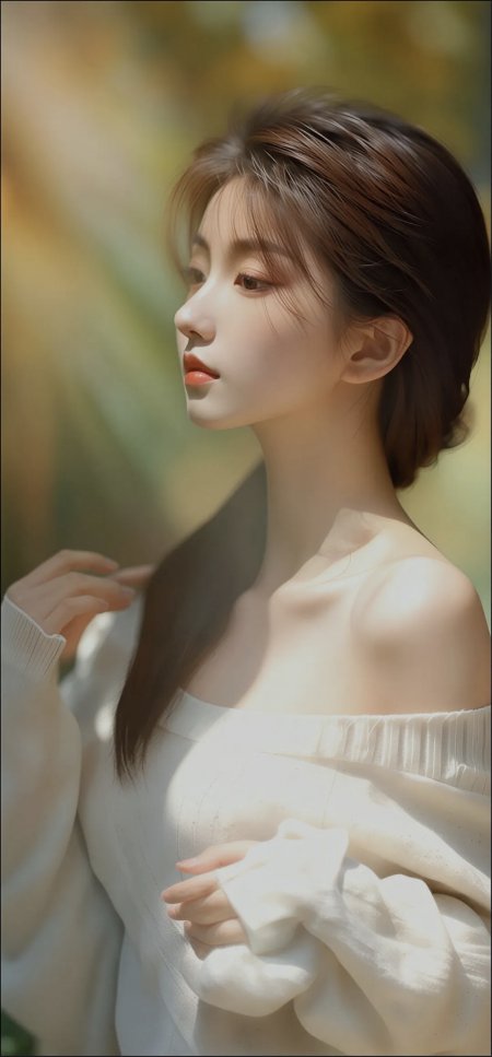 白衣美女侧脸逆光柔发丝唯美光影氛围人物摄影手机壁纸