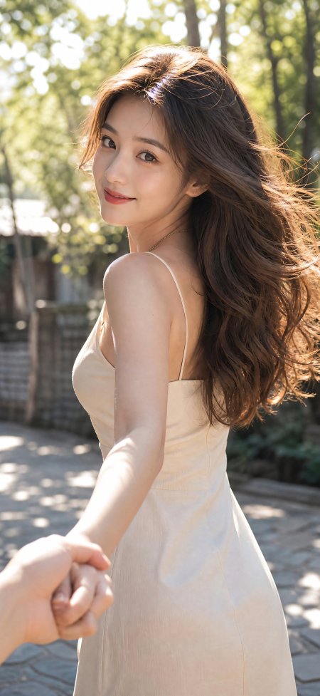 白吊带美女林间回眸长发飘逸唯美浪漫人物摄影手机壁纸