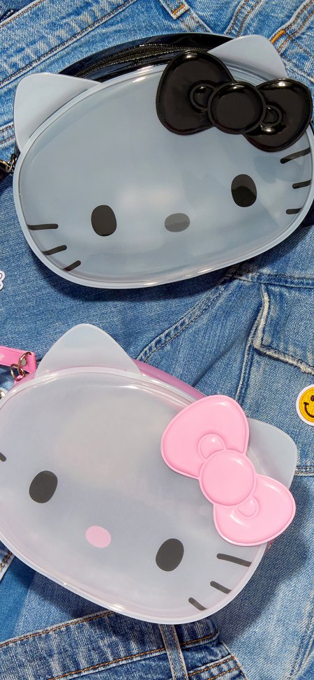 HelloKitty透明猫头造型收纳包牛仔布背景卡通手机壁纸