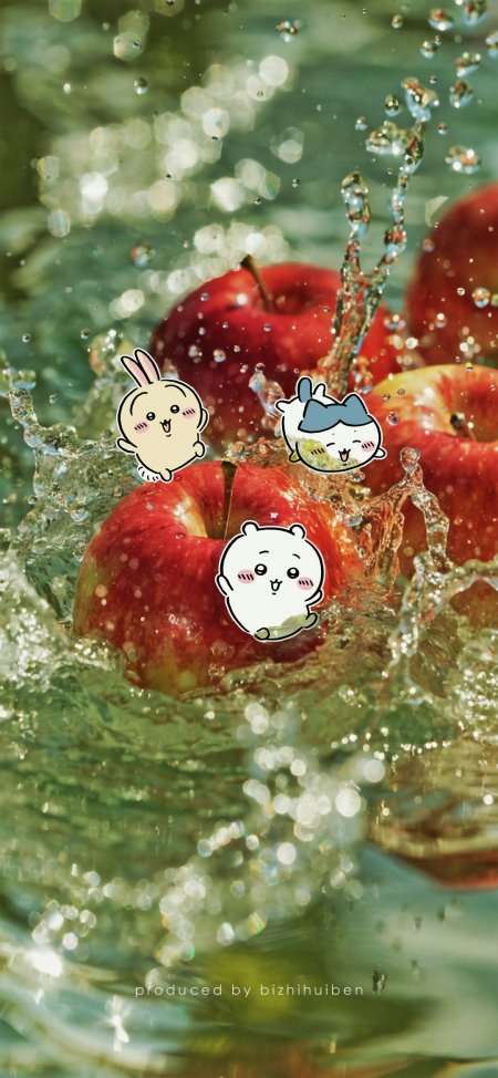 Chiikawa苹果水花萌趣治愈动漫创意手机壁纸