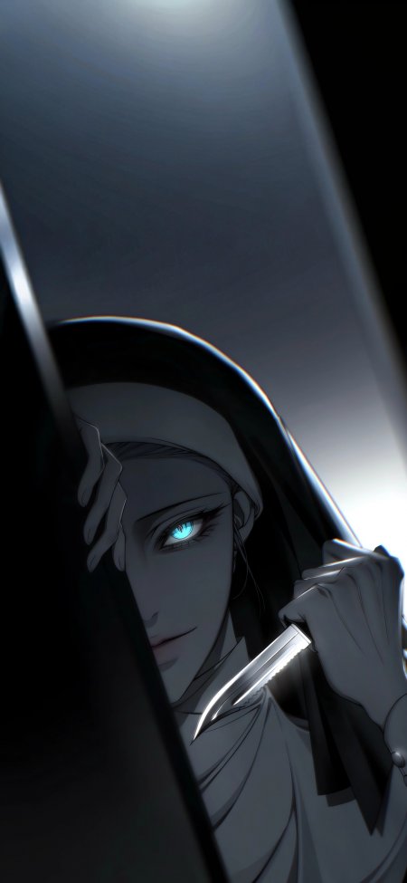 暗黑修女持刀蓝眼神秘动漫少女手机壁纸
