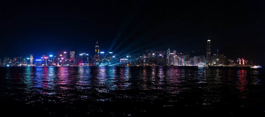 香港维多利亚港夜景灯光秀璀璨城市天际线风景电脑壁纸