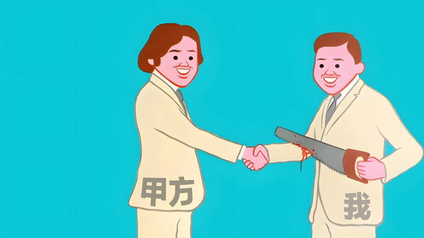 甲方与我握手锯子讽刺职场黑色幽默创意人物电脑壁纸