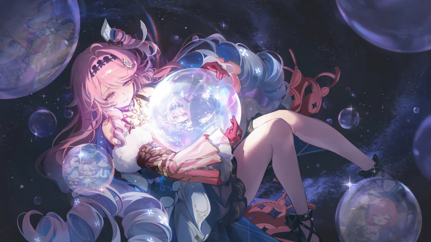 鸣潮达妮娅托举水晶球星轨环绕梦幻少女动漫电脑壁纸