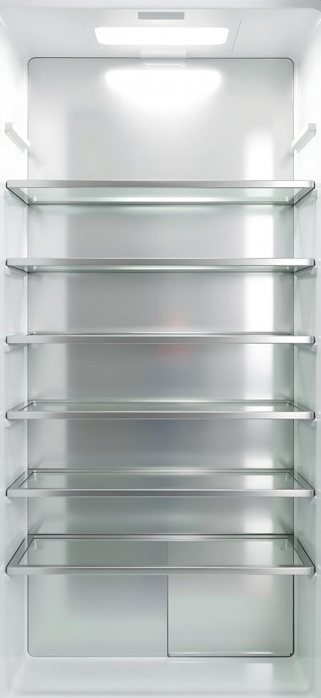 空冰箱内部整洁玻璃层架极简生活风格手机壁纸