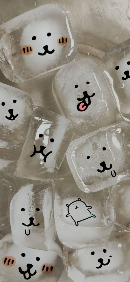 自嘲熊表情冰块可爱卡通创意趣味手机壁纸
