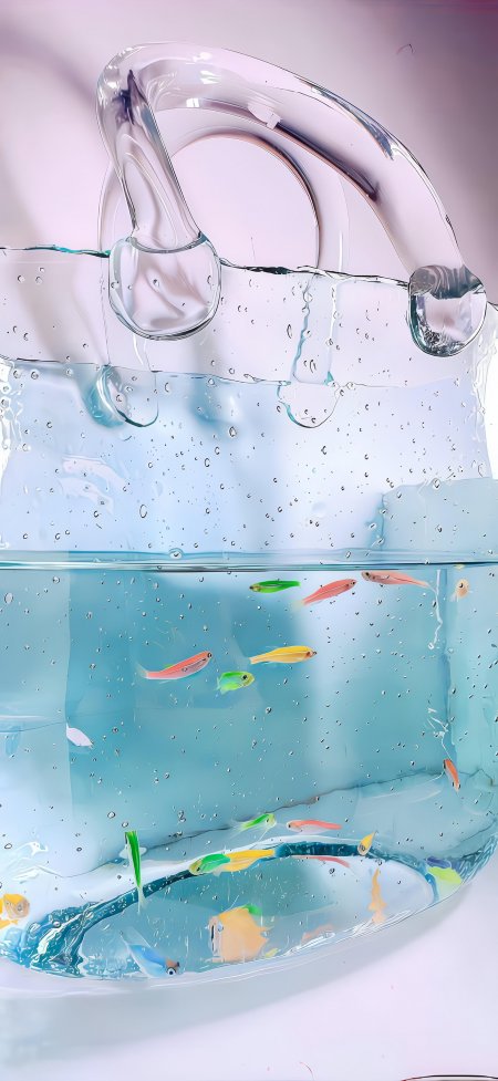 透明手提包内游动彩色小鱼梦幻水族箱创意手机壁纸