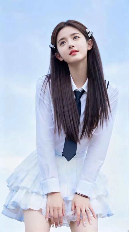 美女白衬衫黑领带仰望天空清新文艺人物摄影手机壁纸