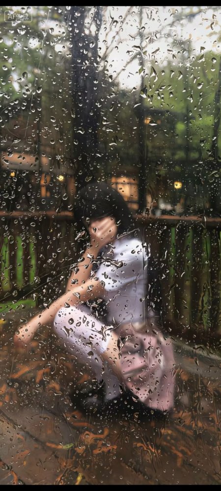 美女雨中撑伞湿身氛围感忧郁情绪人物手机壁纸