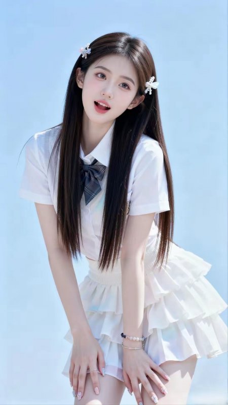 美女白衬衫格纹蝴蝶结俯身微笑温柔治愈人物摄影手机壁纸
