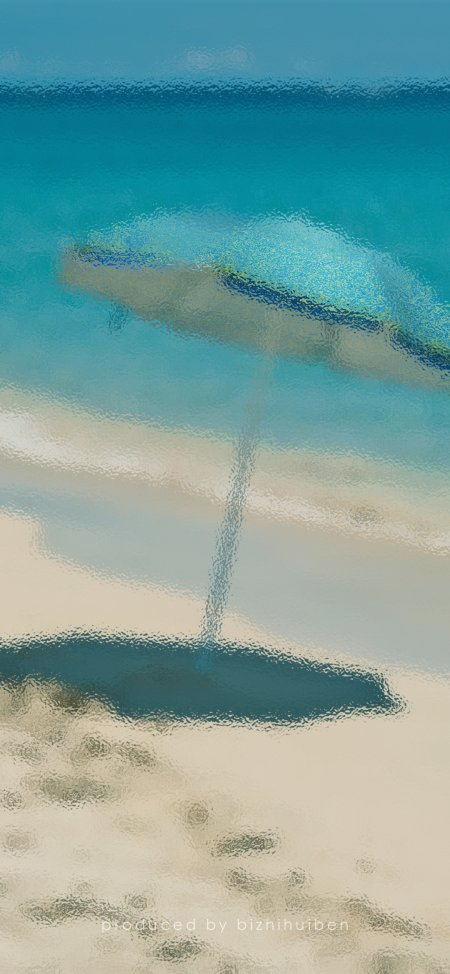 沙滩遮阳伞在青绿色海水中倒影清凉夏日度假风手机壁纸