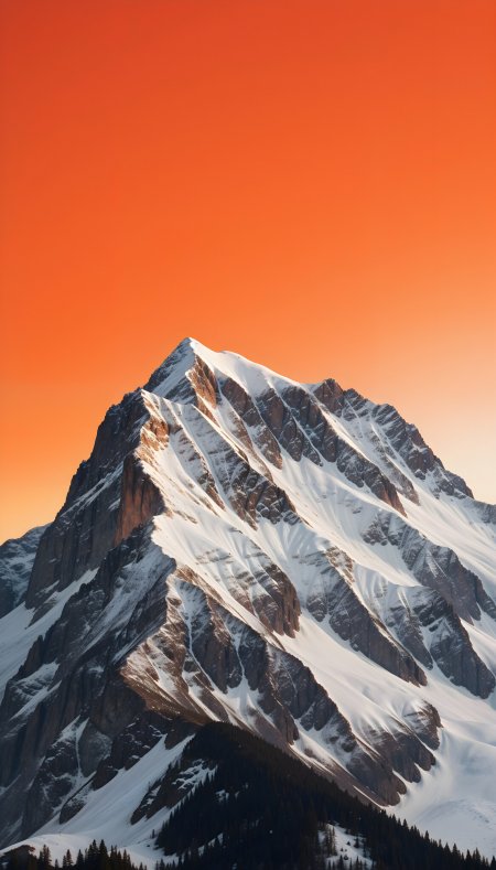 日照金山橙红天空映衬皑皑雪峰壮阔自然风光风景手机壁纸