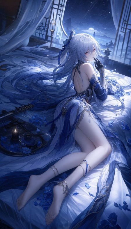 崩坏星穹铁道镜流蓝发少女月夜窗边唯美动漫手机壁纸