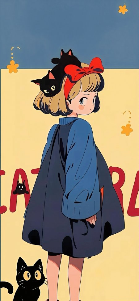 魔女宅急便琪琪与黑猫温馨治愈动漫手机壁纸