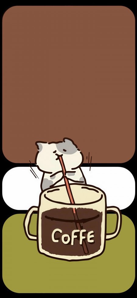 卡通猫咪喝咖啡简约插画可爱萌宠动漫手机壁纸