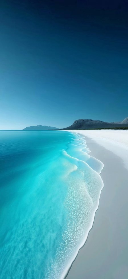 碧海白沙远山静谧治愈系风景手机壁纸