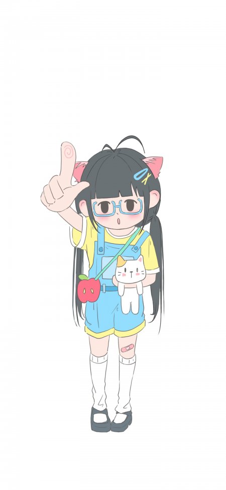 猫耳少女抱猫咪比手势萌系二次元动漫手机壁纸