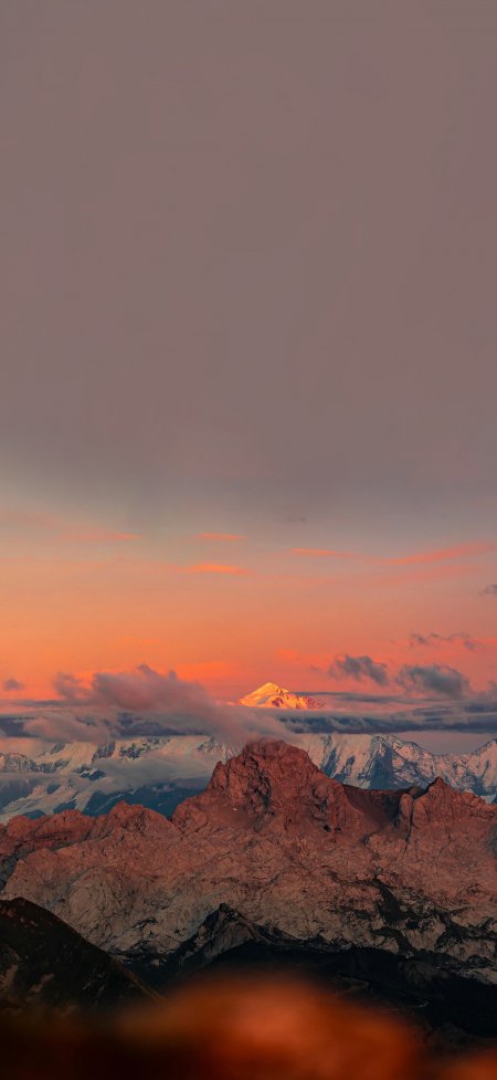 雪山日落霞光染红天际壮丽山川自然风光风景手机壁纸