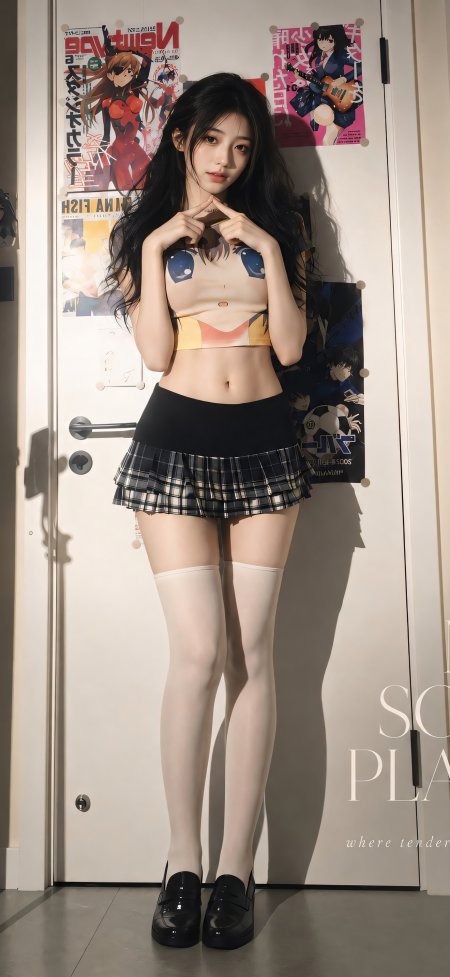 二次元少女格子裙白丝袜清新日系动漫手机壁纸