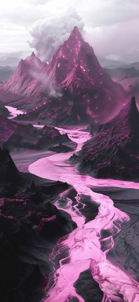 紫色火山熔岩流淌暗黑奇幻自然风光风景手机壁纸